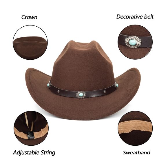 5447 Western Felt Cowboy Cowgirl Hat- Wide Brim Panama Jazz Fedora Hat